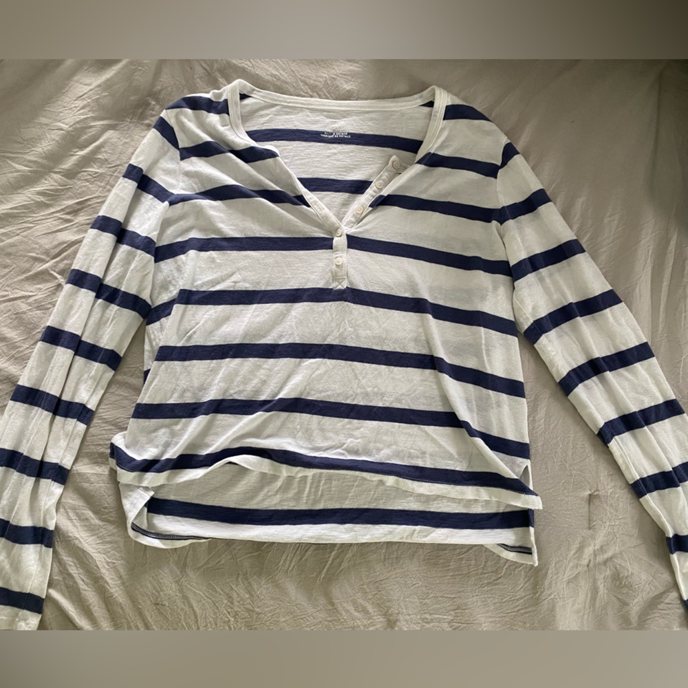 Aerie Striped Long Sleeve Henley Shirt size L